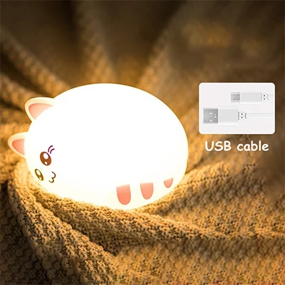 USB зарядка силиконовые светодиодный ночник Cat животных мультфильм 7 цветов лампы Детские Спальня дыхание ночник детский подарок на день