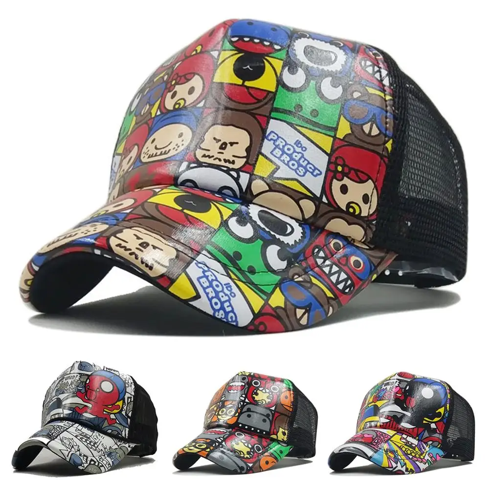 

2019 Cool Cartoon Mesh Baseball Cap Boy Kids Children Print Adjustable Bone Dad Hat Cotton Breathable Hip Hop Snapback Caps