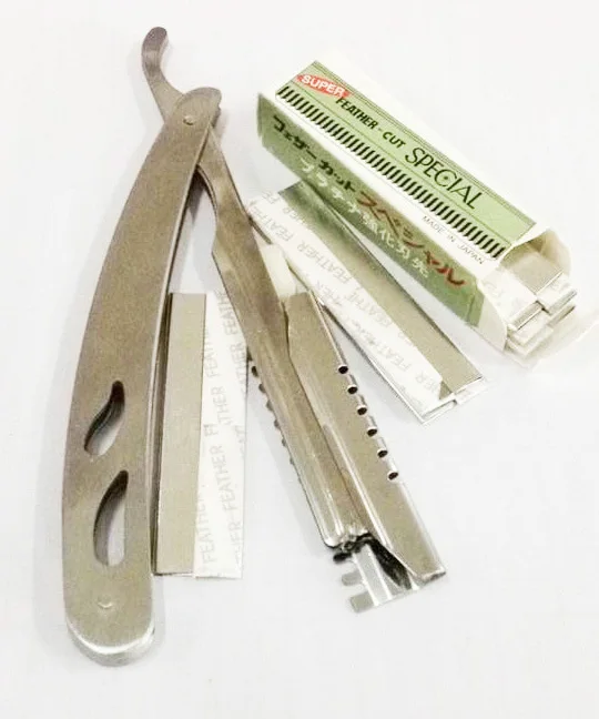 

HTHL!Straight Barber Edge Steel Razors Folding Shaving Knife With10pcs Blades For Men