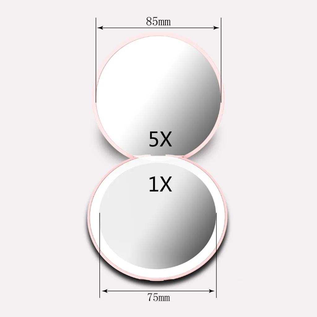 Новинка года, модное двустороннее зеркало для макияжа с подсветкой, 5x увеличение, светодиодный ручной складной дорожный макияж, Прямая