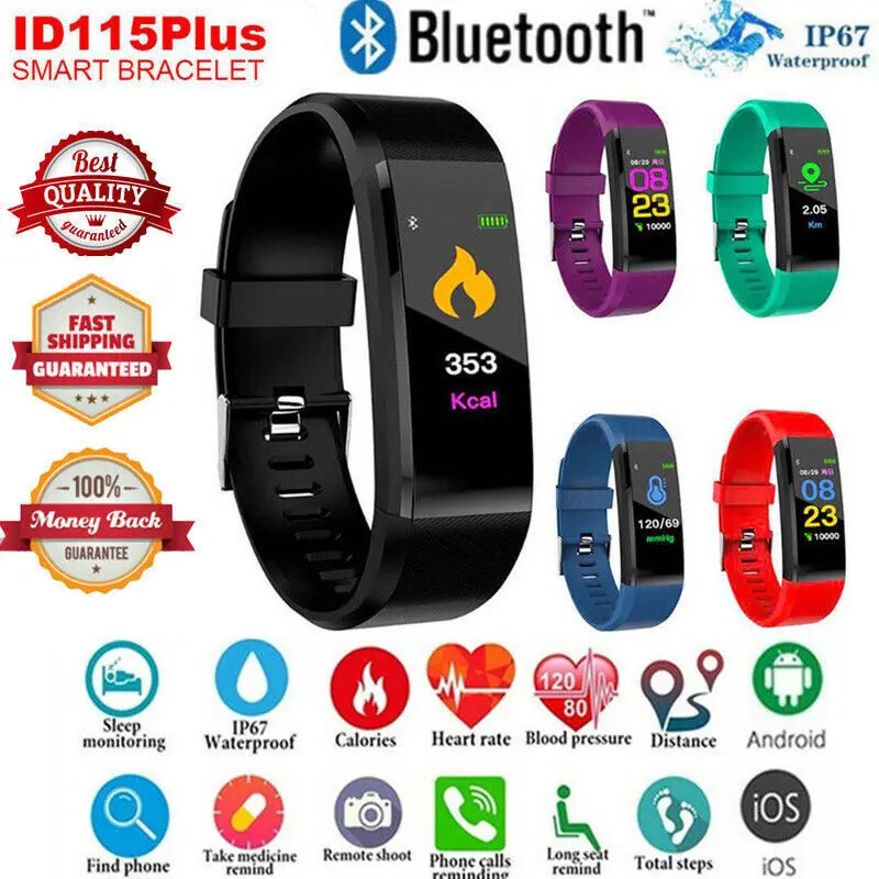 

Smart Bracelet Sport Bluetooth Wristband Heart Rate Monitor Watch Activity Fitness Tracker 115Plus SmartBand PK Mi band 3