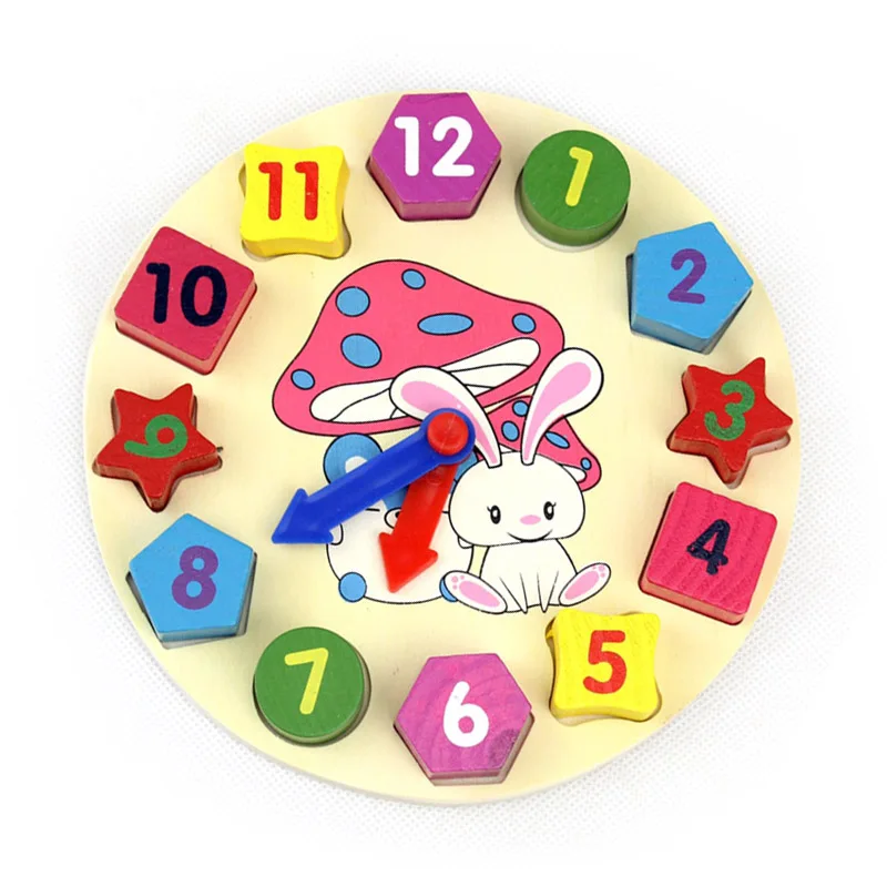 Colorful Clock Shape Wooden Building Blocks Toy Digital Geometry Clock