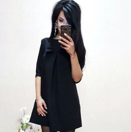 black Новое милое платье для девочек, модное летнее мини-платье с коротким рукавом, Повседневный Женский o-образный вырез, платье с бантом, женские платья - Цвет: black