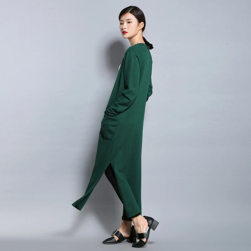 Autumn And Spring Fashion Women Long Sweater Cardigans New Solid Color V-Neck Full Sleeve Outerwear Flat Knitted Female Clothes