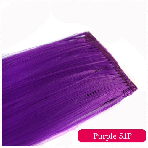Nissi 50 см, один зажим, один кусок, волосы для наращивания, синтетические, длинные, прямые, для наращивания, радужные, цветные волосы для детей и женщин - Цвет: Purple 51P