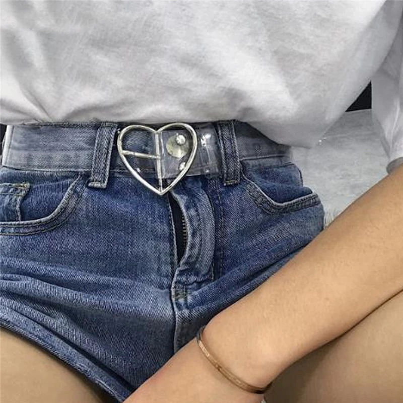 de 2018! cinturones casuales transparentes de Pvc para cinturones con corazón de Color blanco, cinturón vaquero de moda de alta calidad|Cinturones de mujer| -