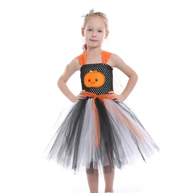 Оранжевая, серая балетная пачка с изображением тыквы, платье с бантом для девочек, балетная пачка с изображением тыквы, платье для