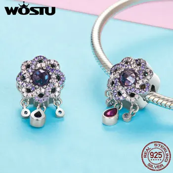 

WOSTU Charms 925 Sterling Silver Purple CZ Interwined Flower Beads for Women Fashion Jewelry Accessories Femme Gifts BKC1075