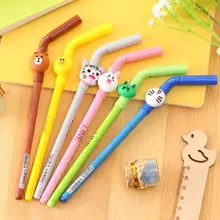 48 шт./лот 0,5 мм черные чернила Творческий корейский мультфильм животных питьевой соломы гель ручка унисекс продвижение подарок ролик шариковые ручки
