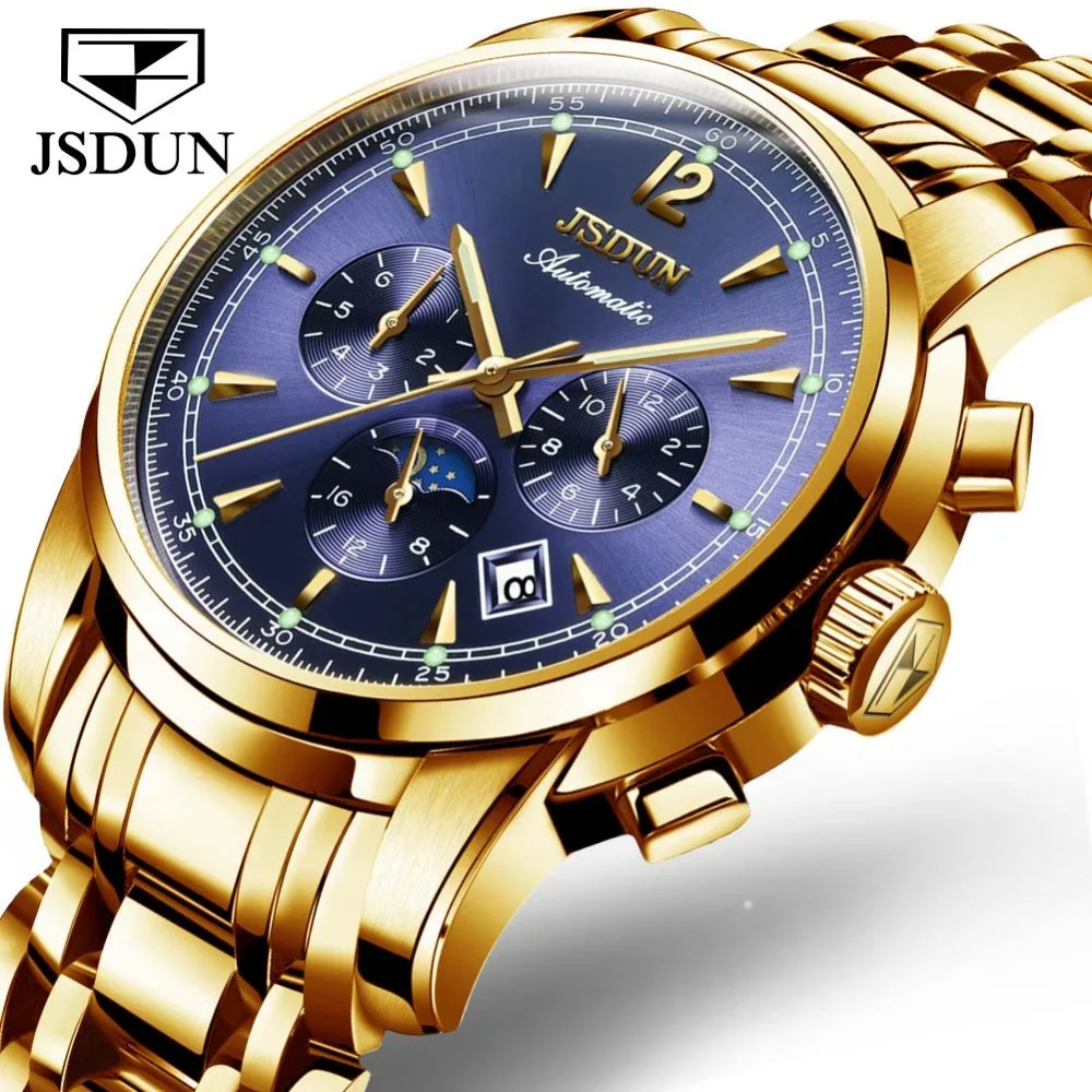 

Relogio Masculino JSDUN Mens Watches Top Brand Luxury Automatic Mechanical Watch Men Full Steel Business Waterproof Sport Watch