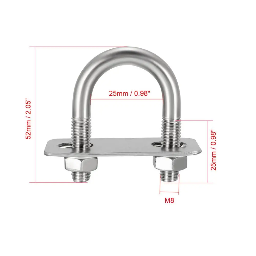 Uxcell Новинка 2 шт M8 M10 U Болт 25 мм 27 мм внутренняя ширина u-болт с гайками рамка ремни 304 нержавеющая сталь крепежный болт с гайкой