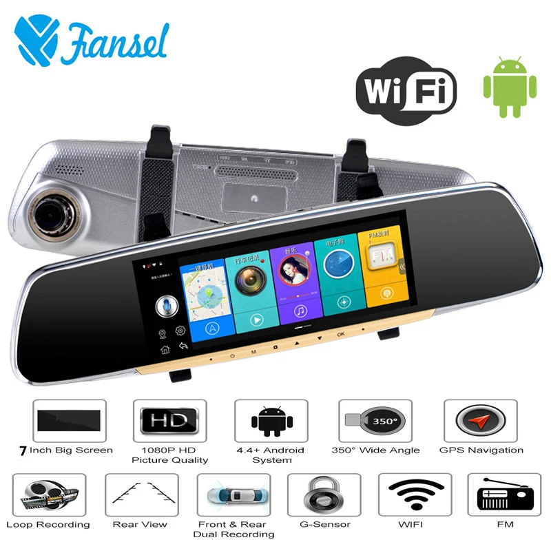 

Caroad Allwinner Car DVR 7" Inch ADAS Touch Screen Dash Cam Rearview Mirror Dash Camera Dual Lens GPS Navigation Wifi Bluetooth