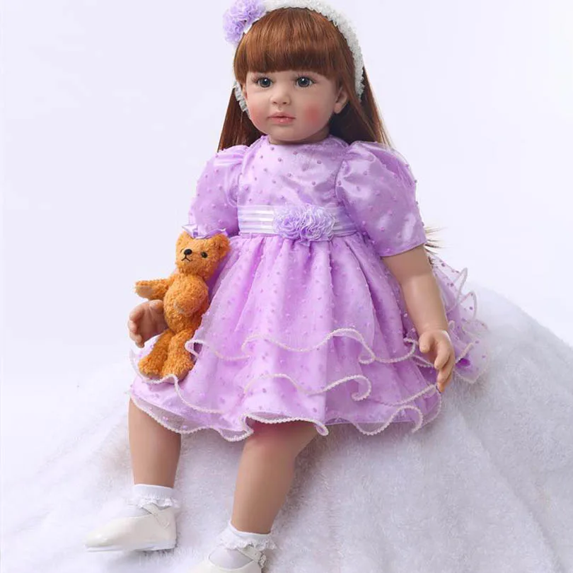 

60cm Baby Girl Doll Silicone Reborn Baby Lifelike Elegant Princess Smile Doll Long Hair Birthday Gift Girl Brinquedos