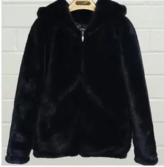 Новое пальто из искусственного меха с капюшоном, высокая талия, Модная приталенная черная, красная, розовая куртка из искусственного меха, искусственный мех кролика - Цвет: black