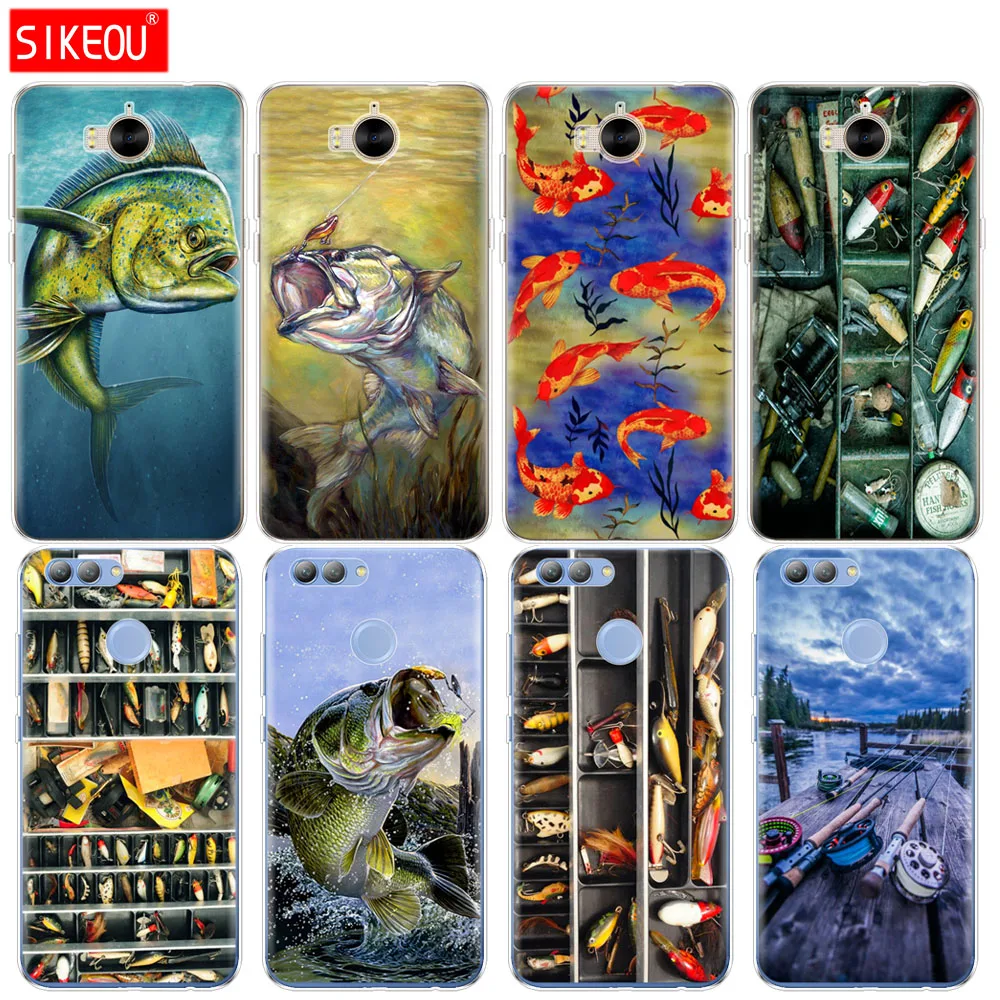 

Silicone phone Cover Case for huawei Y3 Y6 Y5 2 II 2017 nova 3e 2s 2 LITE plus Fishing gear fish fishman Lake Tackle Box