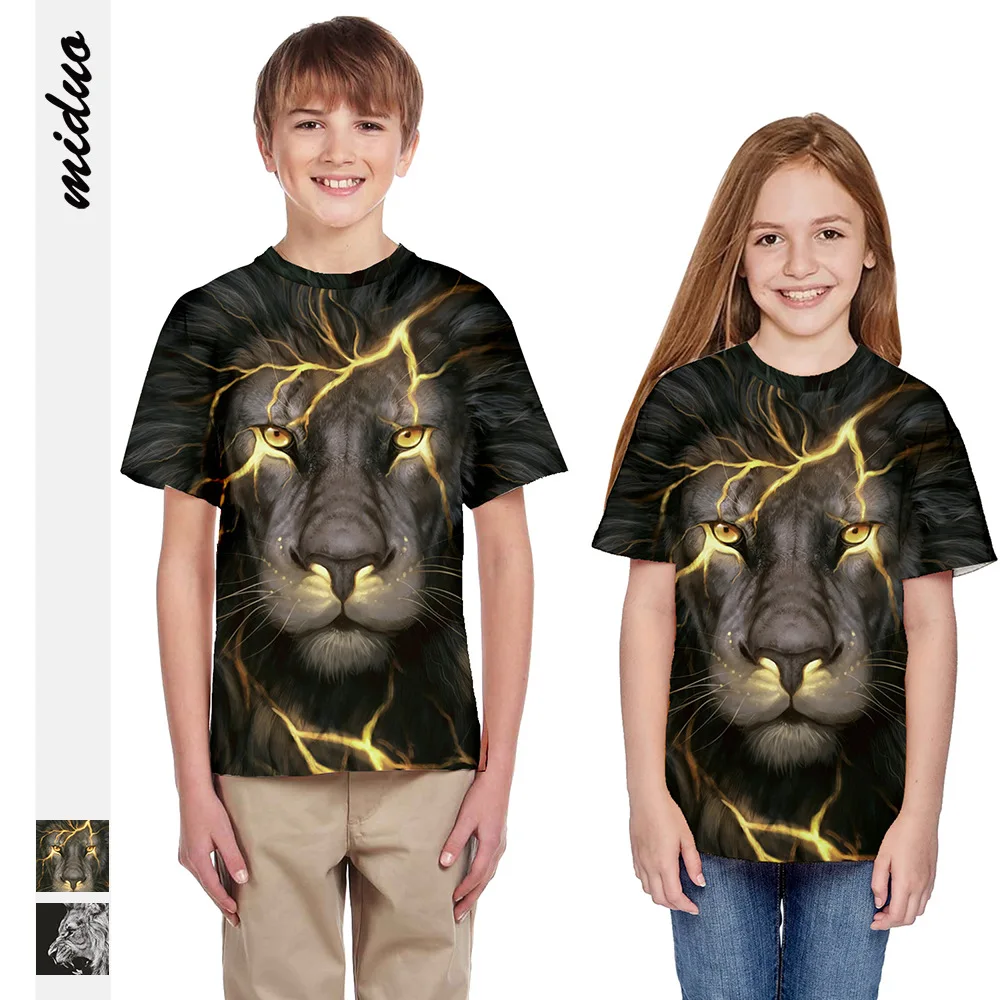 

golden Lion Digital dress Printed Children's Short-sleeved T-shirt Tide Sports Cute Children's Wear summer clothes for girls