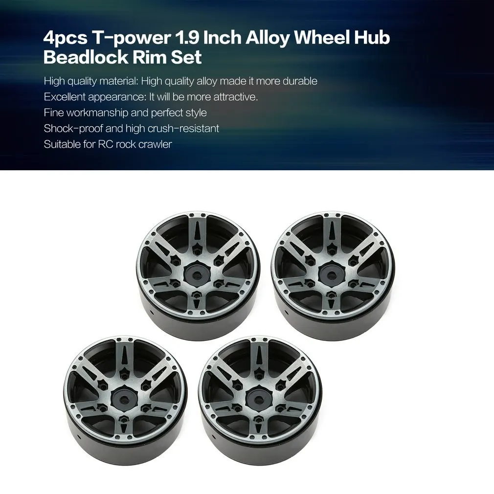 

4pcs T-power 1.9 Inch RC Tires Beadlock Alloy Wheels Hub Beadlock Rim Set for 1/10 RC Car RC Component Spare Parts Accessories