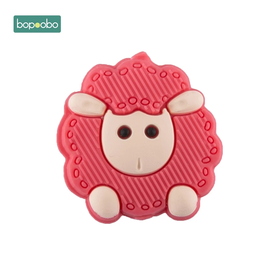 Bopoobo 3 шт. мини силиконовые бусины в виде животных, детский прорезыватель, Силиконовый грызунок «кролик», шарик, миниатюрный стержень для детей, силиконовый прорезыватель, ожерелье - Цвет: Red Sheep
