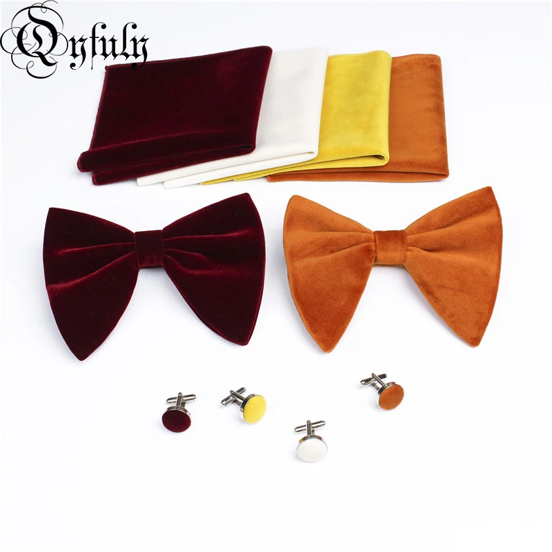  Qyfuly Fashion Mens Designer Velvet Pocket Square Handkerchief Butterfly Bow Tie Ties Set Gentleman