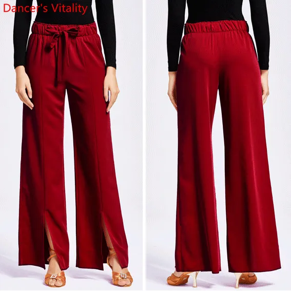 2018 New Ballroom Dance Trousers Women High Waist Split Long Pants