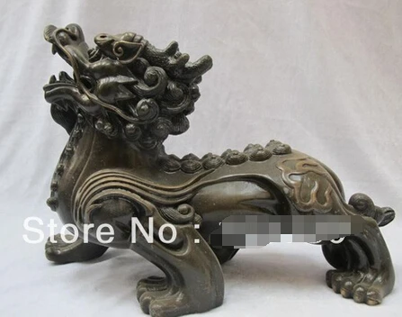 

0 China Classical Bronze carve Feng Shui Fu Foo Dog Lion Dragon kylin Statue