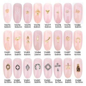 

10pcs geometric 3d nailart crushed metal 3mm nail studs gold star cross charms art rivet deco ongle nail art supplies YH73~96