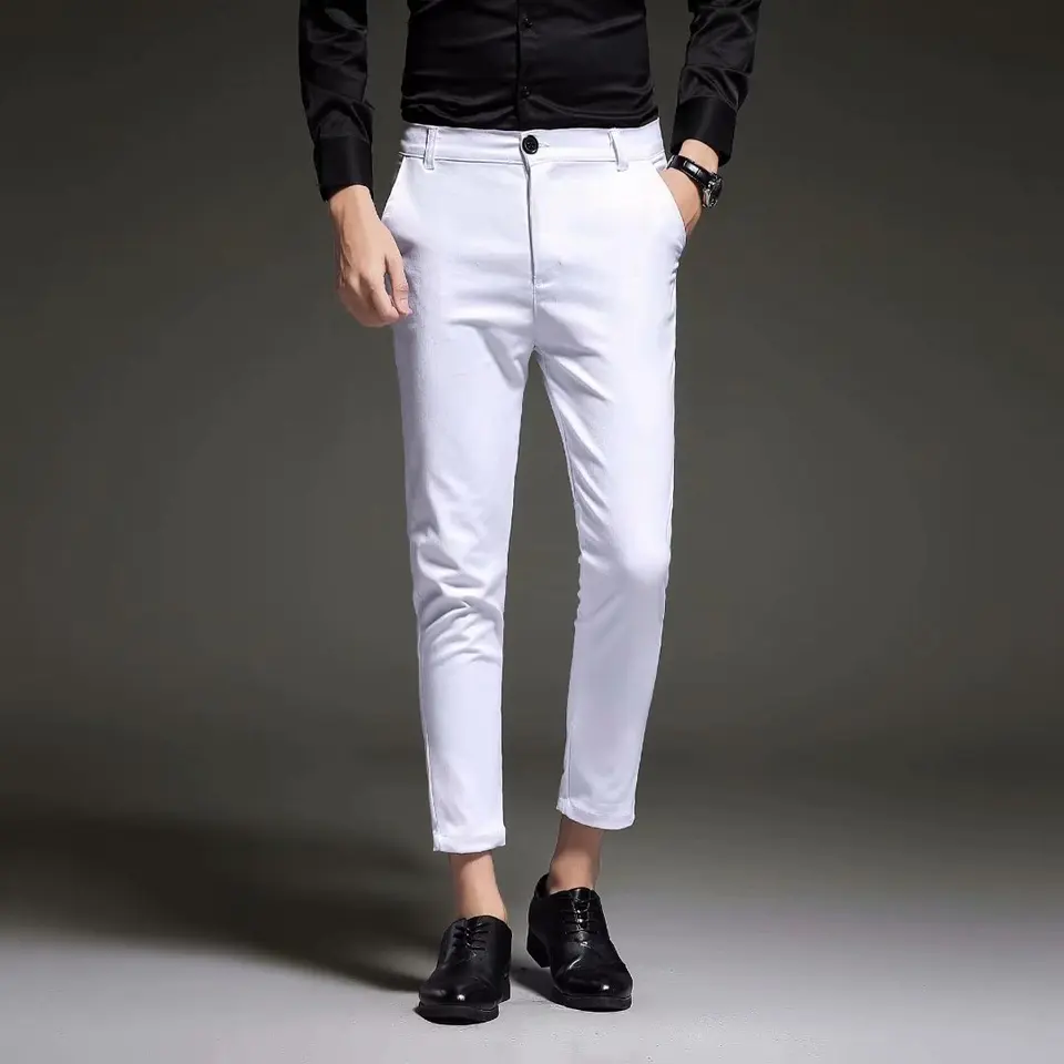 black blouse and white pants
