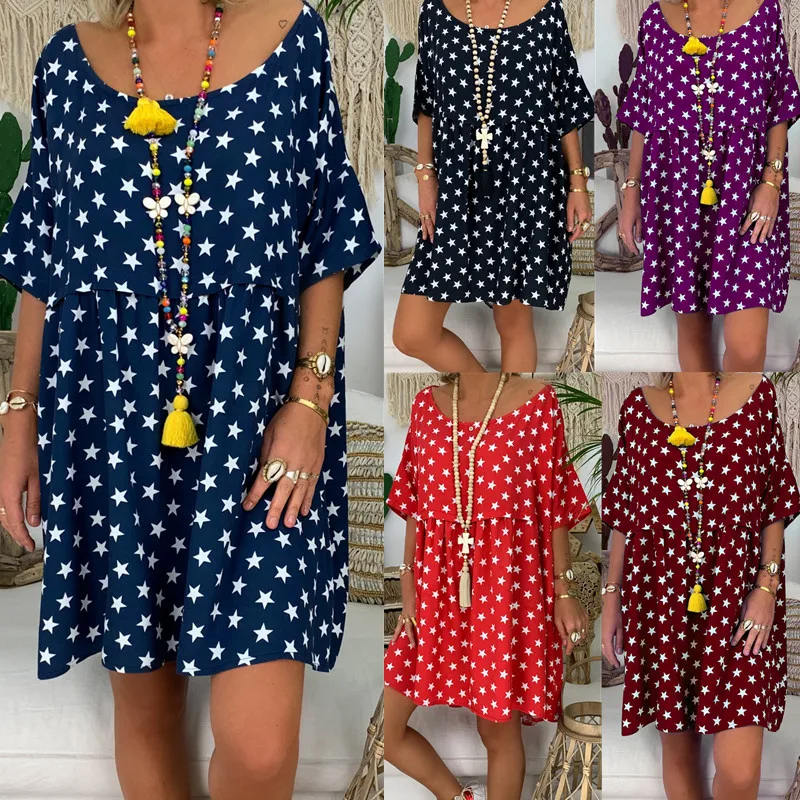 

Plus Size Dress Star Dress Xxxl Xxxxl Xxxxxl Women Summer Oversized Vestiti Donna Vestidos Verano 2019 Black Red Blue Purple