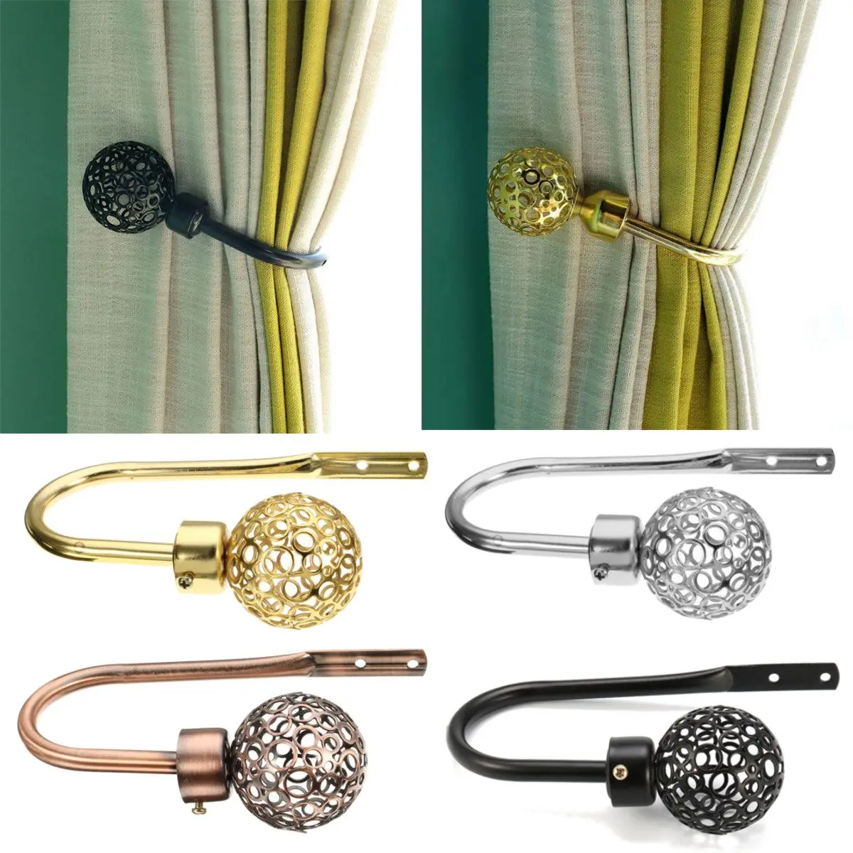 

4 Colors Modern Europe Hollowed-out Holdback Metal Curtain Hook Magnet Bedroom Living Room Tieback Curtain Holder Decoration