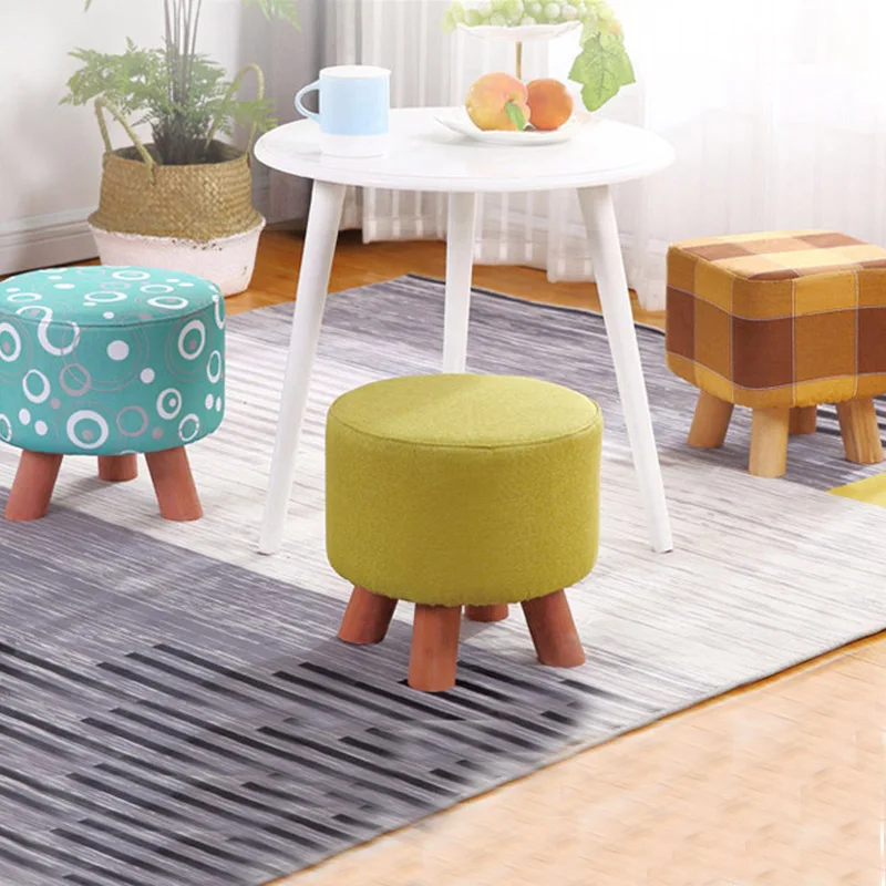 

Cartoon low sofa round change shoe stools solid printed wood detachable Pine three-legged Ottoman Home Furniture 28*28cm