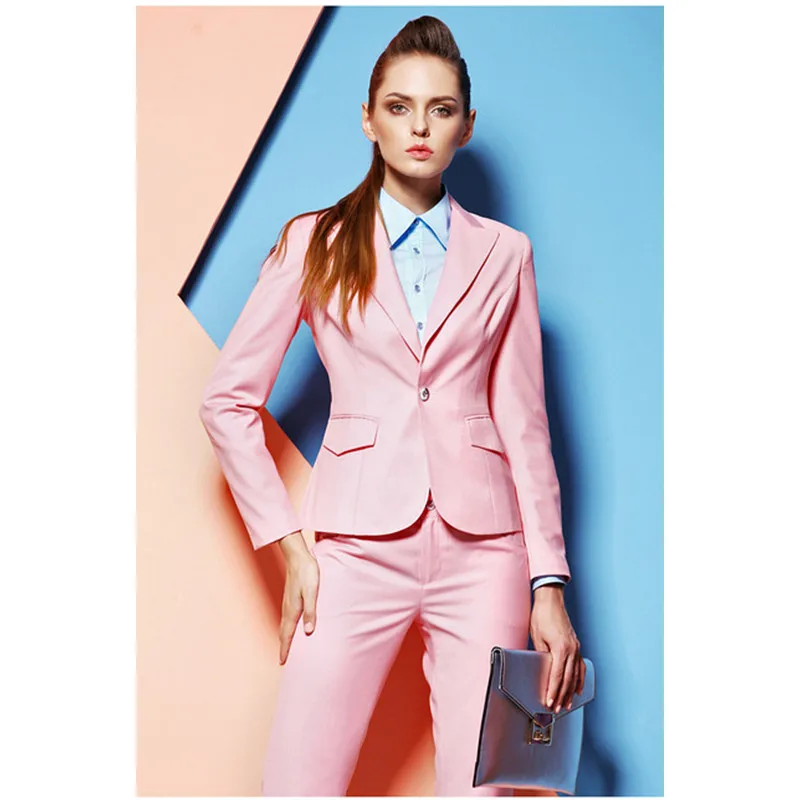 47 Pink Custom made Professional Formal Pantsuits Uniform Style Office Ladies Work Wear Suits Business suits(Jacket+Pants)