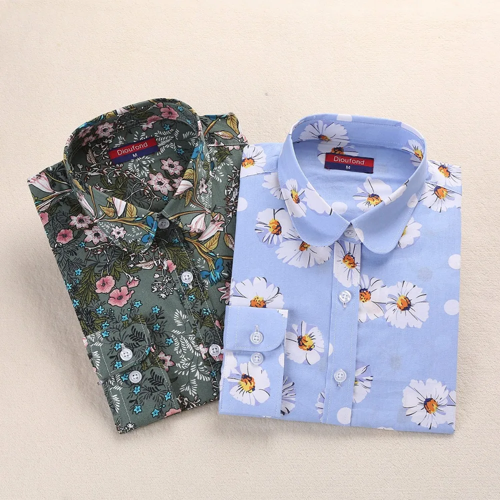 Dioufond Women Flower Blouses Cotton Floral Ladies Tops Summer Flower Shirts Blusas Femininas 5XL Plus Size Women Clothing