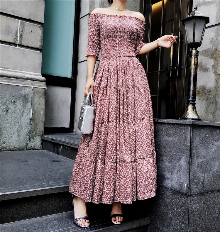 half shoulder maxi dress