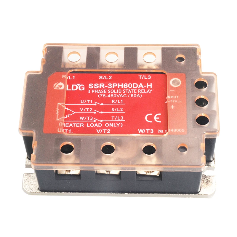 

SSR-3PH60DA-H Factory LED Panel Three 3 Phase AC Solid State Relay Input 4-32VDC Output 90-480VAC 60A DC control AC SSR Relay