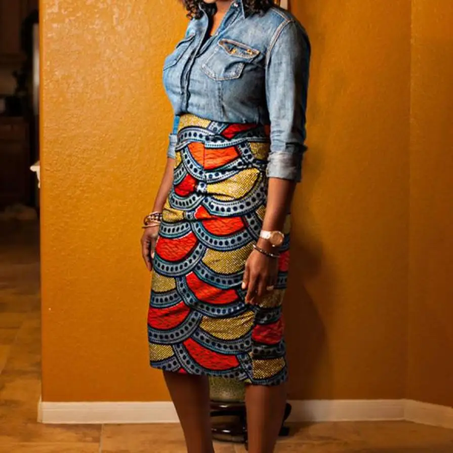 Women Floral High Waist Party Sexy Bodycon about knee length Skirt