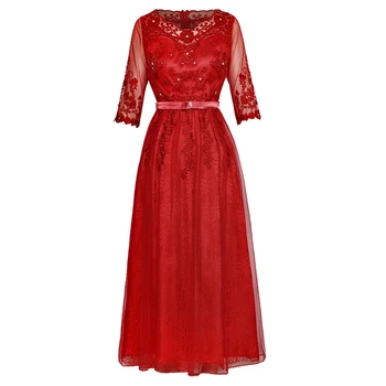 

2018 New Women Mesh Embroidery Dress Fashion Designer Long Dresses G7821