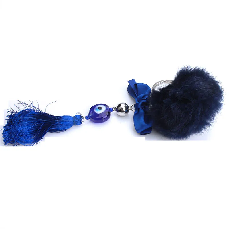 

2017 new arrival Turkey evil eye keychain keyring blue evil eye tassel keychain Pompons&Ribbon key chain key ring for women gift