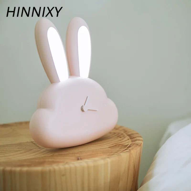 

Hinnixy Pink Rabbit Clock Motion Sensor Night Light USB Charging Children Girl Bedside Decor Lighting Cartoon LED Creative Gifts