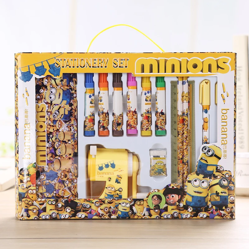

14pcs/set cartoon Minions stationery set Cute pencil bags set tudents school supplies children kids back to school study