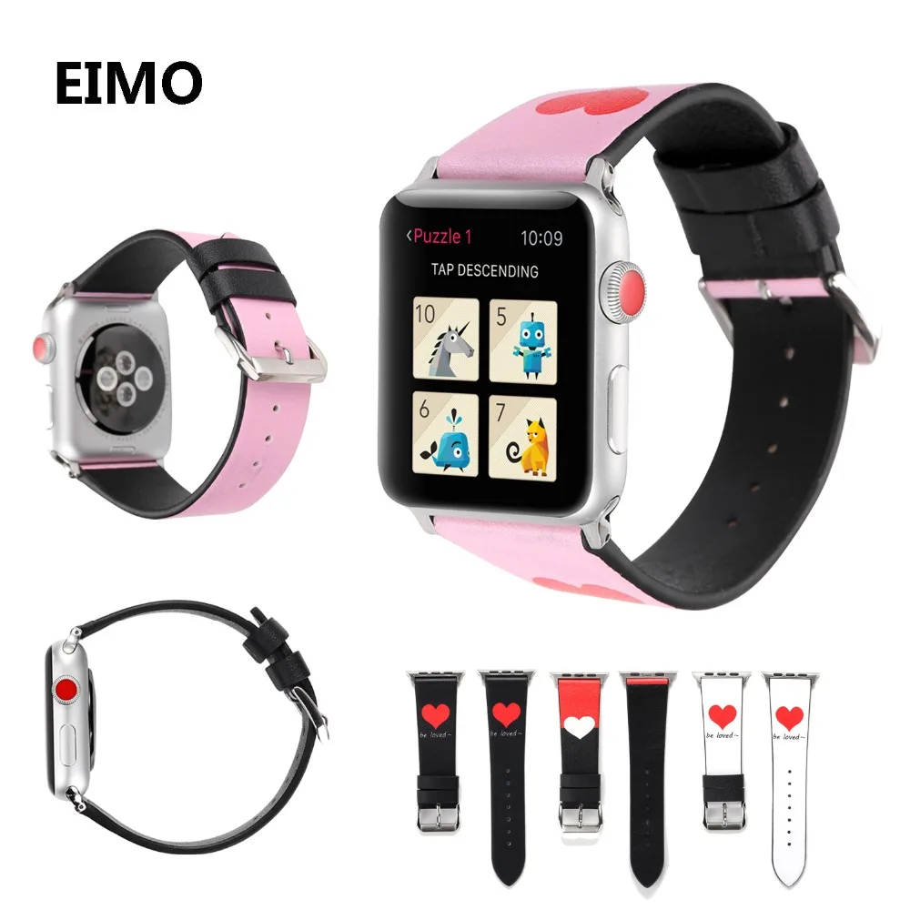 

Leather strap for Apple watch band 42mm 38mm Couple love Heart Metal buckle watchband for iwatch series 3 2 1 Accessories