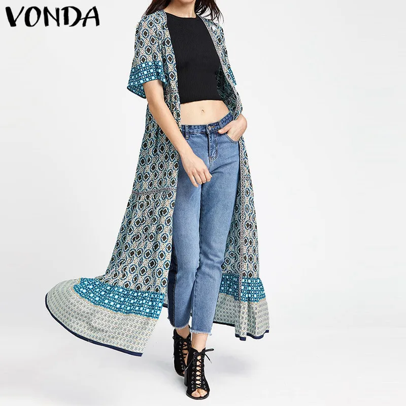 

VONDA Pregnant Women Bohemian Print Blouse Shirts 2019 Summer Retro Casual Loose Short Sleeve Pregnancy Tops Plus Size Maternity