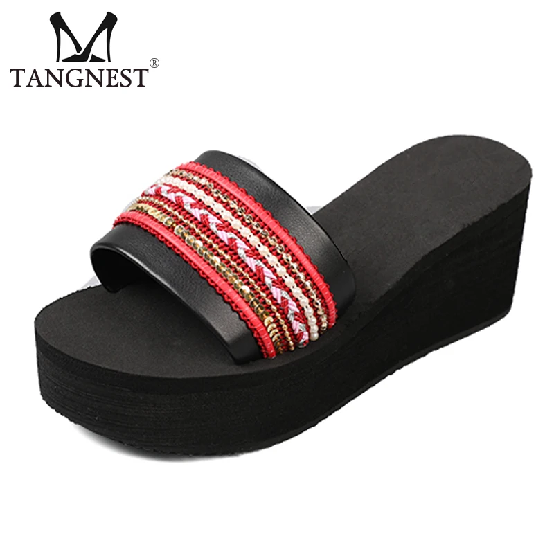 

Tangnest New Women Platform Slides Summer Beach Outside Wedges Slip-On Red Creepers Lady Sexy High Heels Elegant Shoes XWT1542