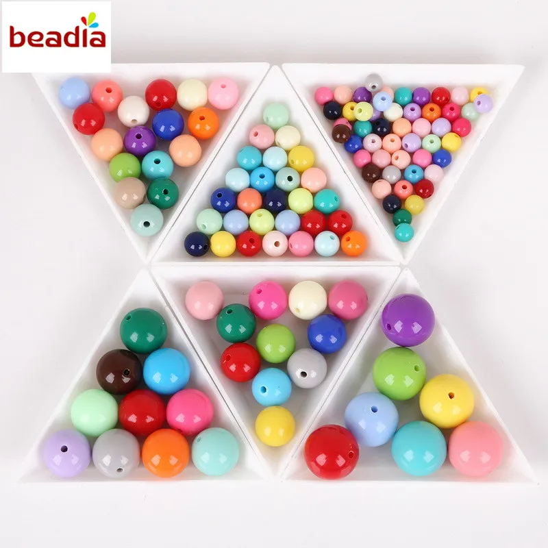 

Dia 6/8/10/12/14/16mm 20-200pcs Random mixed Shiny Plastic Acrylic Loose Spacer DIY Round Ball Beads For Jewelry Findings Making