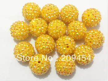 

20mm 100PCS Yellow AB Resin Rhinestone Ball Beads,Chunky Beads For Kids Jewelry Making