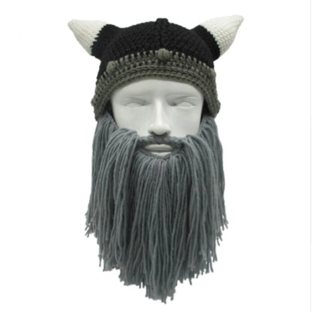 Варварская шапочка Викинга, борода, Роговая шапка ручной работы, теплые вязаные вещи для зимы, шапка для мужчин и женщин, на день рождения, крутые, забавные, вечерние, рождественские подарки