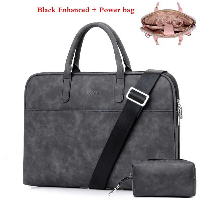 Модная женская кожаная сумка для ноутбука Toshiba samsung sony 15,6 13,3 14,1 дюймов, сумка для компьютера, женская сумка-мессенджер с силовой сумкой - Цвет: Black Enhanced-W