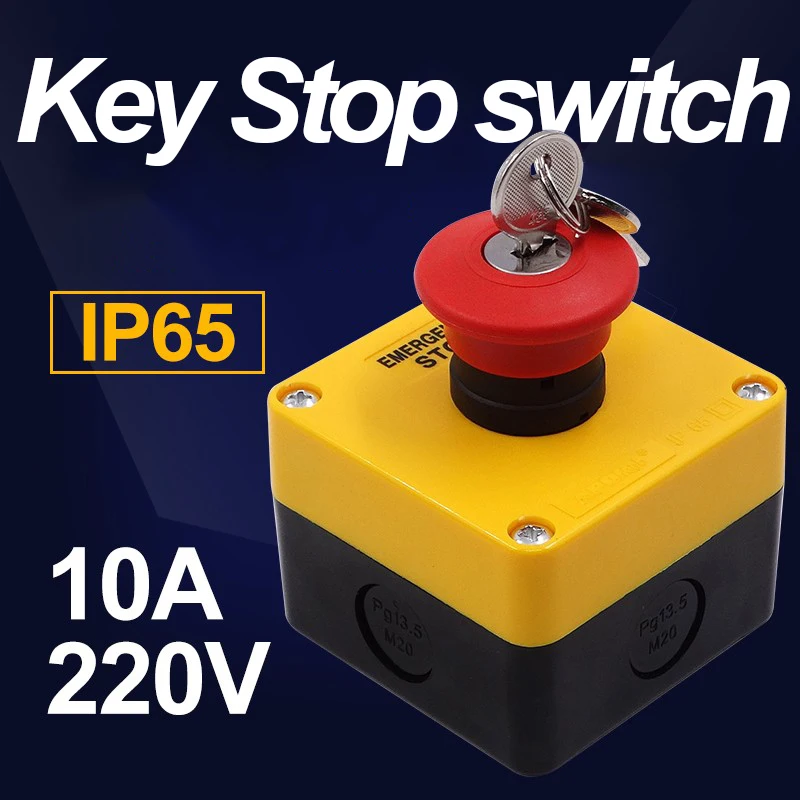 Mushroom head elevator emergency stop button switch with key box 1NC power emergency switchin