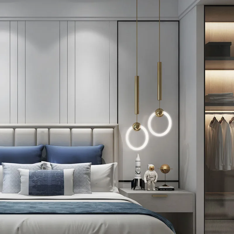 

Nordic post-modern creative ring restaurant chandelier designer art sofa model room bedside bedroom chandelier