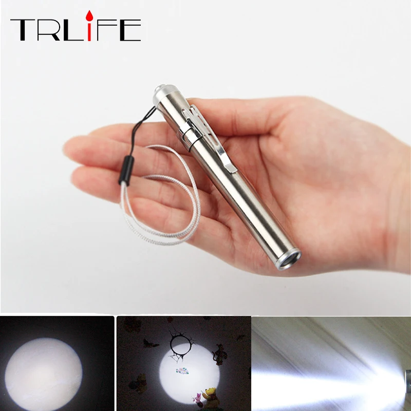 

Stainless Steel LED Flashlight Flash Light Torche Lantern Mini Round Moon Emergency Light Penlight for Camping Hiking