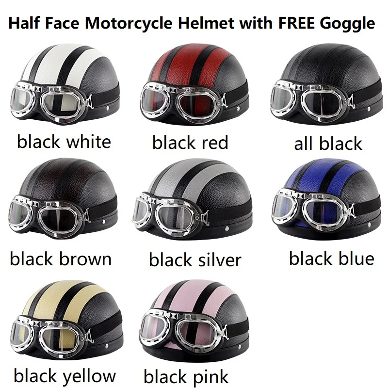 

Free Shipping Motorcycle PU leather half face helmet with goggle Adult motocross Off Road ATV Dirt bike Downhill racing helmet